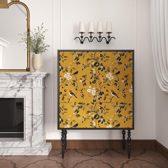 Laatse Vintage Bird Wallpaper 17.5"x118" Yellow Chinoiserie Floral Wallpaper