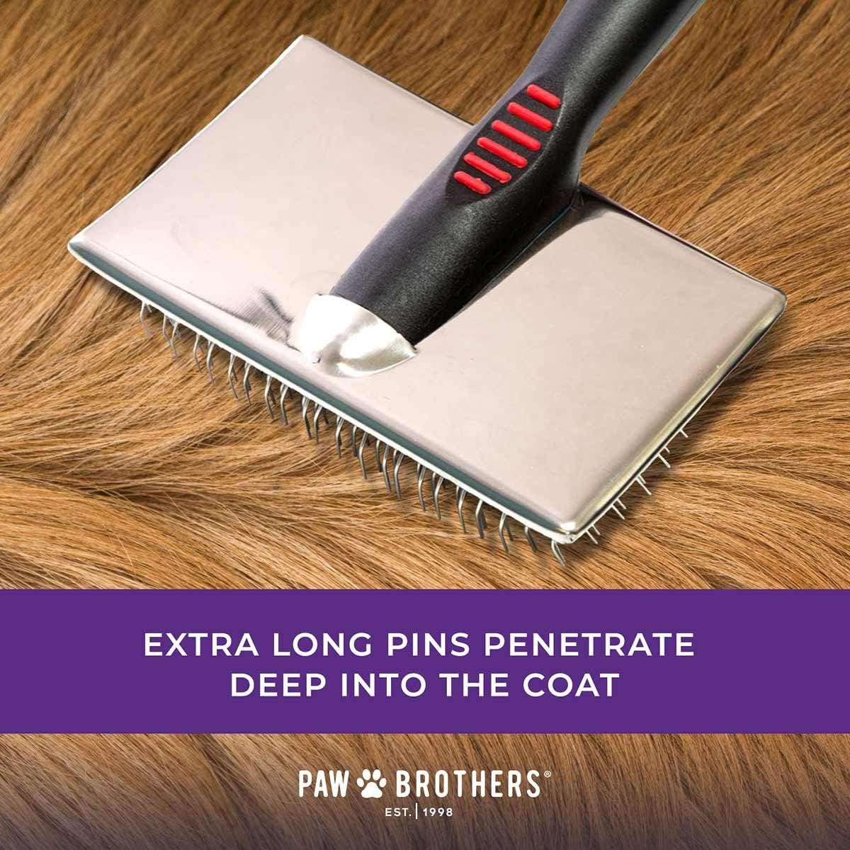 Paw Brothers Extra Long Slicker Brush - Ergonomic Handle for Removing Loose Undercoat & Tangles