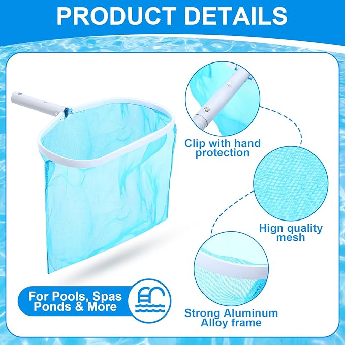 Tioncy 5 Pcs Jet Pool Vacuum Cleaning Kit with Skimmer Nets, Pool Brush and 47" Long Pole Adjustable for Above Ground Ponds Hot Tub Spa Wall Floor Cleaning, Easy to Set up