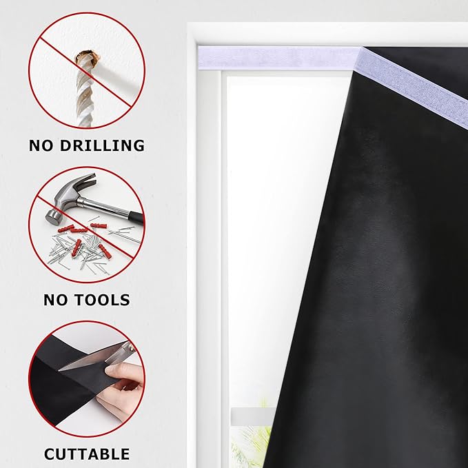 LazBlinds 100% Blackout Door Curtain, No Tools No Drill Cordless Blinds