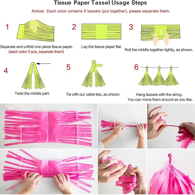 We Moment Black Yellow and White Tissue Paper Tassels Party Tassel Garland Banner for Party Decorations, DIY Kits,15PCS
