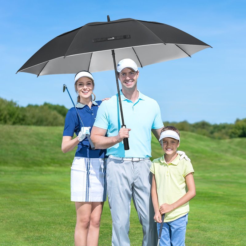 ZOMAKE Large Golf Umbrella UV Potection,62 Inch UV Blocking SPF Umbrellas for Sun Protection Windproof Heavy Duty Vented Double Canopy(Black,Silver)