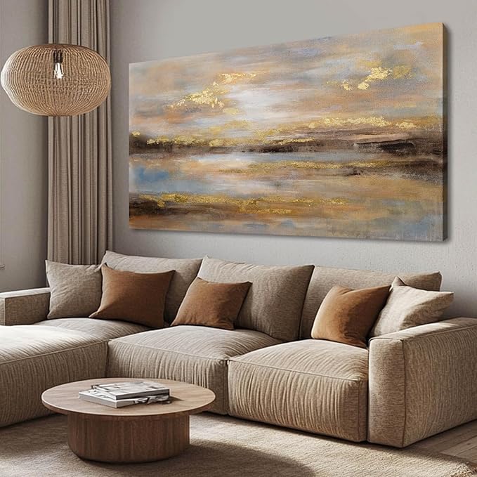 NBAODAN Abstract Wall Art for Bedroom Gold and Orange Wall Decor for Living Room Large Neutral Art Pictures Modern Artwork 29x58 Inch Dining Room Decorations