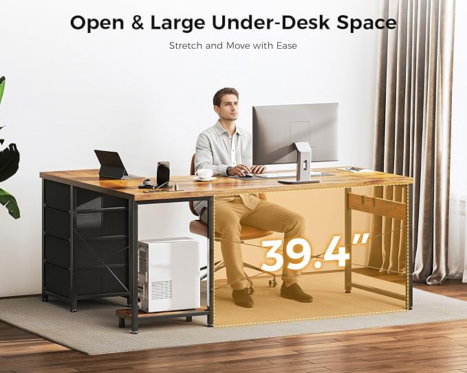 AODK L Shaped Gaming Desk with 4 Drawers, 53" Reversible Home Office Desks with Power Outlets, L Shaped Computer Desk with USB Charging Port and Host Stand, Corner Desk, Easy to Assemble, Vintage