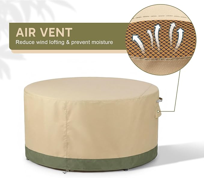 COWVIE Round Patio Dining Set Cover for Outdoor Table and Chairs, 600D Waterproof and UV-Resistant Fabric Patio Furniture Cover with Storage and Air Vent, 96''Dia x 32''H