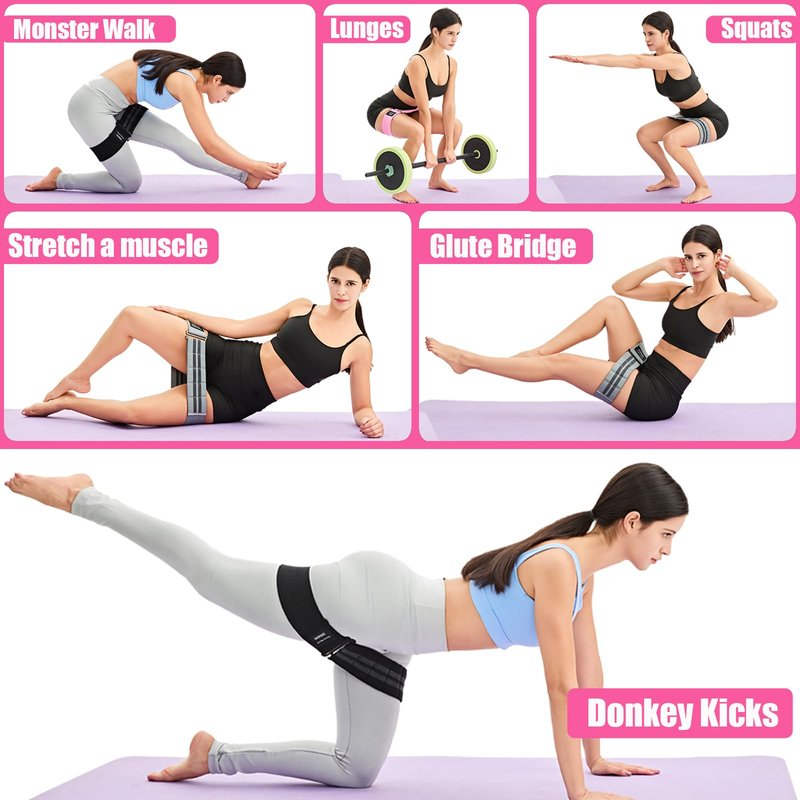 Adjustable Fabric Resistance Bands for Squats, Glutes & Legs – 5 Levels of Customizable Size, Width & Tension, Non-Slip Booty Bands for Men and Women, Pilates & Yoga Workouts RB-06(Light)