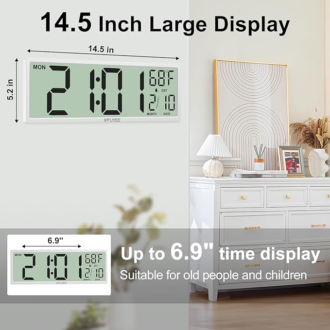 14.5'' Large Digital Wall Clock Battery Operated