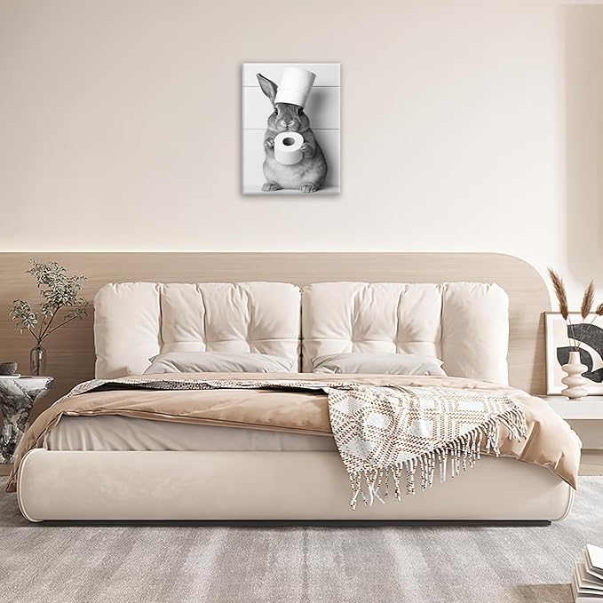 Bunny Bathroom Wall Art, Rabbit Pictures Wall Decor, Animal Canvas Prints Painting, Framed Artwork For Bathroom Living Room Bedroom Office Dining Room 24"X20"