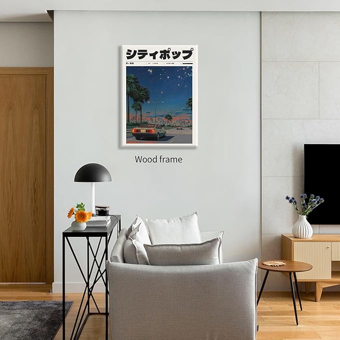 Vintage Japanese Framed Wall Art 90s Vaporwave Aesthetic Print Asian Music