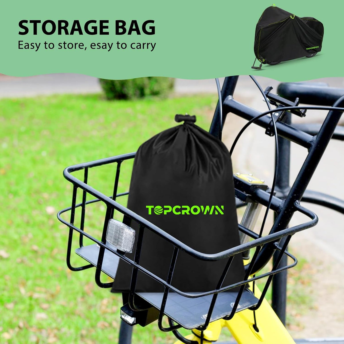 Topcrown Waterproof Bike Cover - Outdoor Storage for 1 Bike | UV, Dust & Wind Proof, XL Size (Black & Green)