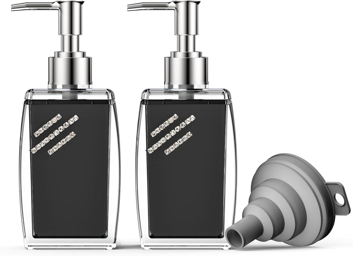 Black Soap Dispenser with Refillable Plastic Pump for Bathroom Sink or Kitchen Counter, Ideal for Hand Soap, Liquid Soap, Dish Soap, or Lotion Use