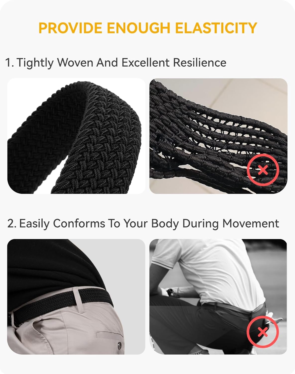 CHAOREN Men's Stretch Golf Belt - 1 3/8" Elastic Braided Design for Casual Summer Wear