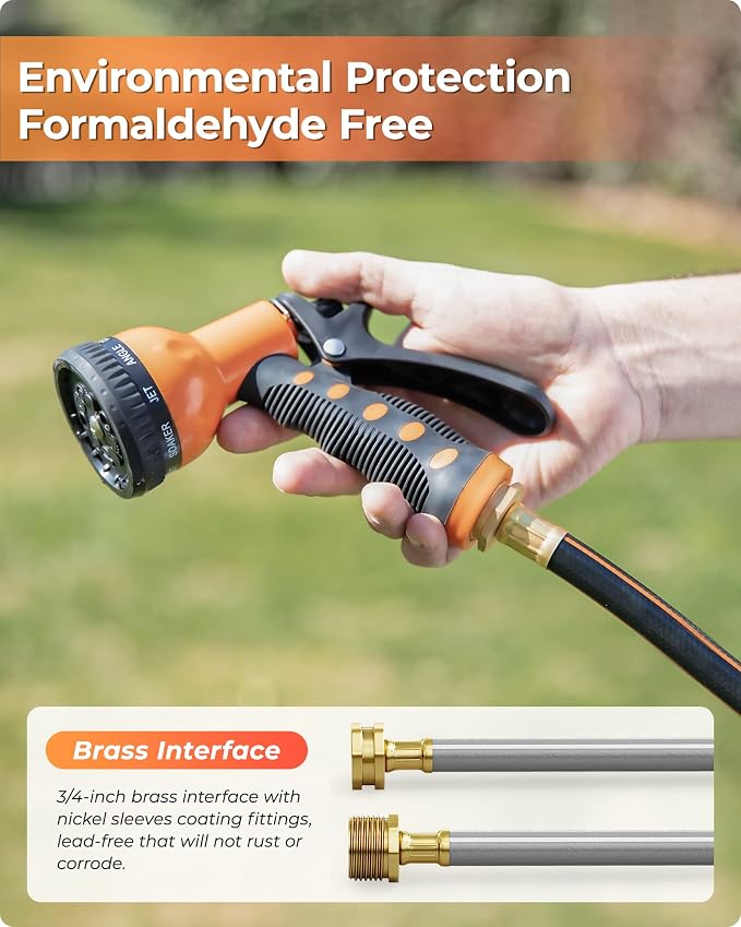 Ayleid Retractable Rubber Hybrid Garden Hose Reel, 1/2"x100ft Wall Mount | Anti-freeze, kink-free premium rubber hybrid hose, 24-month warranty, 9-pattern sprayer, any-length lock, slow auto-return.