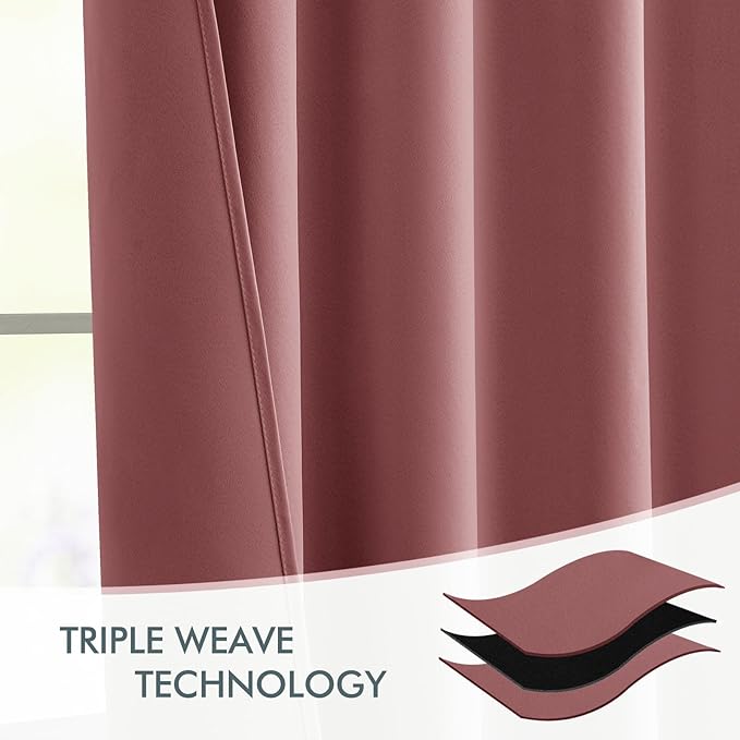MIULEE Dusty Rose Back Tab Blackout Curtains 63 Inch Length 2 Panels Set