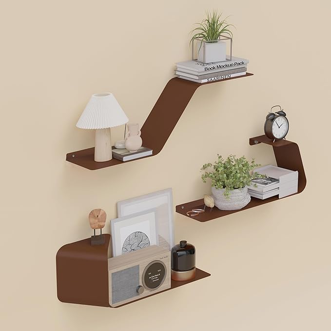 Sttoraboks Floating Wall Shelves Set of 3, Metal Mounted Shelf