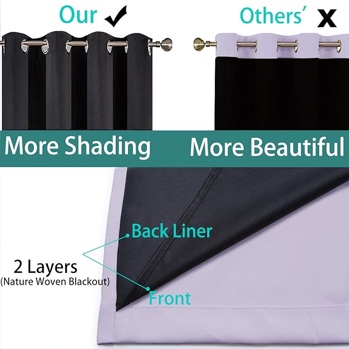 Yakamok 100% Blackout Extra Wide Thermal Insulated Curtains, Total Shade Patio