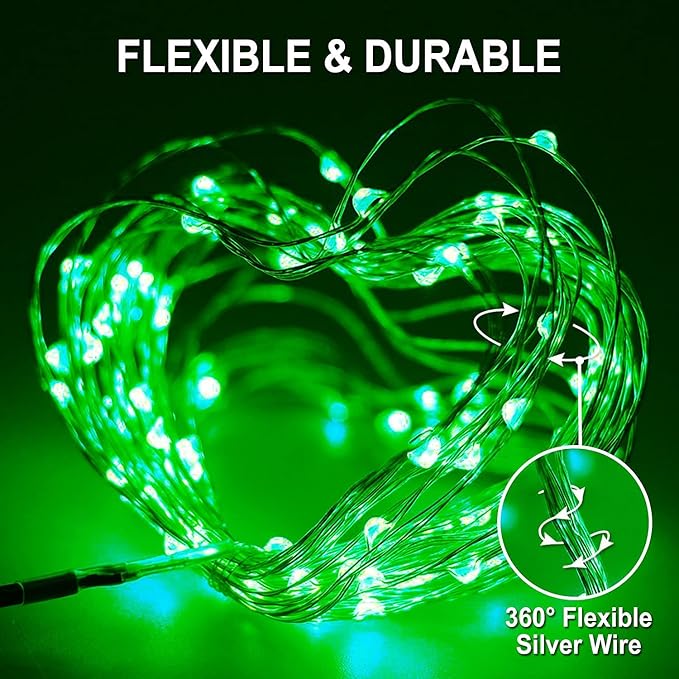 JMEXSUSS 2 Pack St Patricks Day Solar Lights, Each 33ft 100 LED Green Solar Lights Outdoor, Waterproof Fairy String Light for Outside Patio Garden Party Tree Christmas Decorations