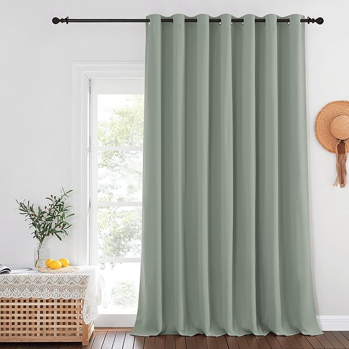 NICETOWN Sage Green Sliding Door Curtains 95 inches Long