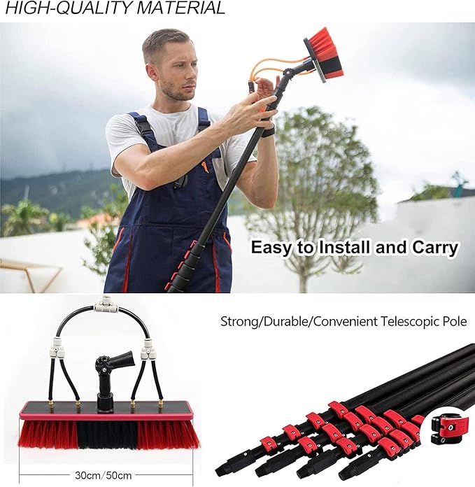 Solar Panel Cleaning Brush Kit - 20ft Telescopic Window Cleaner for Photovoltaic Panels & Conservatory Roofs - Ultimate Water-Fed Pole Cleaning Solution
