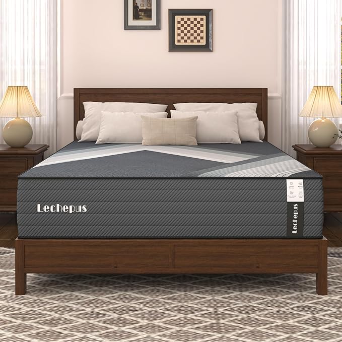 King Mattress 10 Inch,Lechepus 5-Zone Medium Firm Mattress with Lumbar & Shoulder Support, Hybrid for Pressure Relief,Edge Support & Motion Isolation, Fiberglass Free & CertiPUR-US