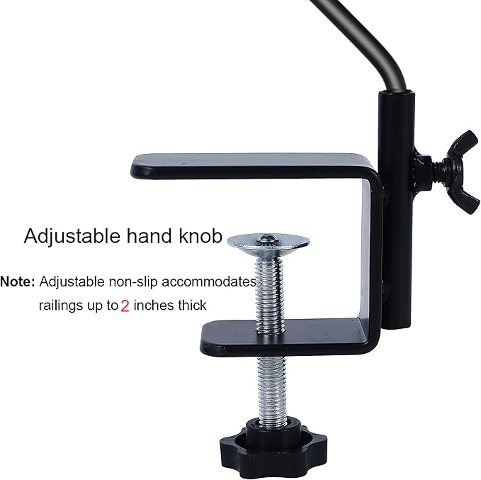 Juegoal Heavy Duty Deck Hook with 2 Inch Non Slip Clamp, 25 or 36 Inch Extended Reach Deck Hook, Adjustable Rail Pole Plant Bracket for Hanging Bird Feeder, Plants, Lanterns, Wind Chimes