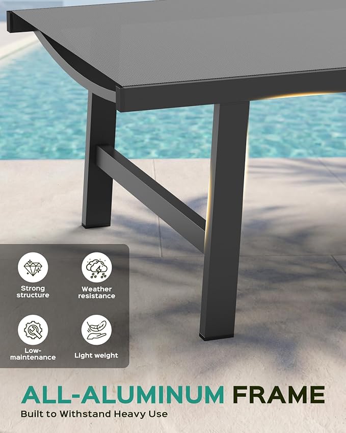 Patio Chaise Lounge Chair Outdoor with Wheels&Armrests, Aluminum Pool Lounge Chairs Five-Position Adjustable Recliner with Side Table, Outdoor Beach Lounge Chairs for Outside, Deck, Yard, Dark Gray