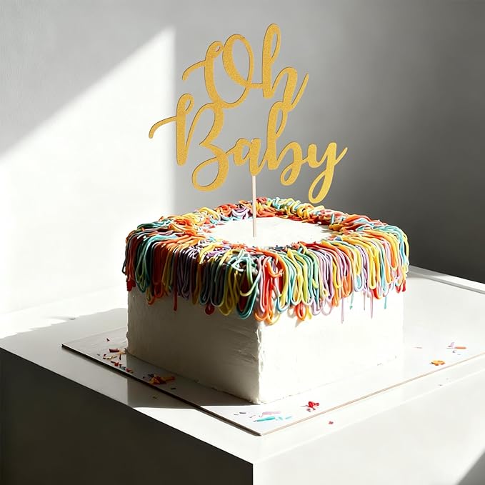 Gold Oh Baby Cake Topper - Golden Glitter Baby Shower Cake Topper, Gender Reveal Celebration Party Cake Decoration (Gold Oh Baby Cake Topper)