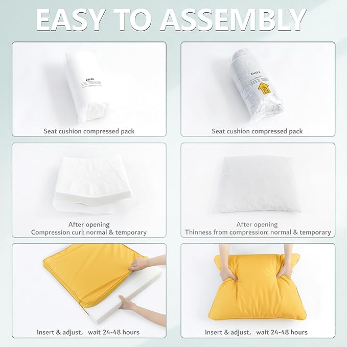 22x22 Inch Patio Chair Cushions Set of 2, Outdoor Furniture Cushions - Removable Cover, Water-Repellent, Fade-Resistant, Non-Slip Bottom & Straps, Replacement for Lawn, Porch & Deck Chair - Yellow