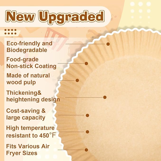 Honeydak 300 Pcs Air Fryer Disposable Paper Liner, Non-stick Air Fryer Liners, Round Parchment Paper for Cooking Baking Oil Proof Microwave Roasting Food Grade Easy Cleanup(8 Inch)