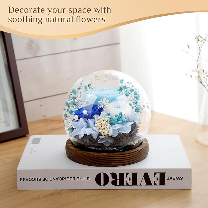 Preserved Flowers,Rose in Glass Dome with LED Light, Gifts for Her, Women, Mom,Grandma,Girlfriend, Wife - Style6