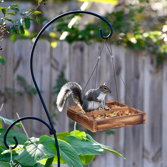 MIXXIDEA Bird Feeder Hanging Tray, Wooden Platform Hummingbird Feeder Mesh Seed Platform for Garden Yard Outside Decoration Attracting Wild Birds (Brown)