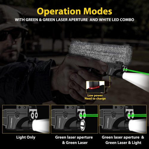 600/200 Lumens Adjustable Tactical Flashlight with Green Dot/Green Circle Laser Sight Combo, Pistol Laser Light with Strobe/Constant Light Modes,USBC Rechargeable,Fits Standard Picatinny & Glock Rails