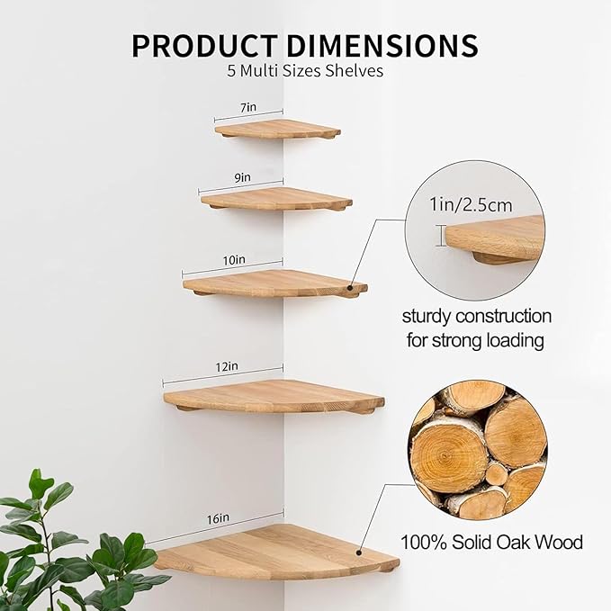Gieanoo Corner Floating Shelf 16inch Solid Oak Wood Floating Corner Shelf