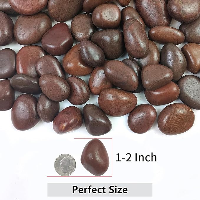 YISZM Rocks for Plant 2lbs, Red River Rocks 1-2 Inch Natural Pebbles for Indoor Plants, High Polished Decorative Stones Vase Filler Fish Tank Aquariums Landscaping Garden