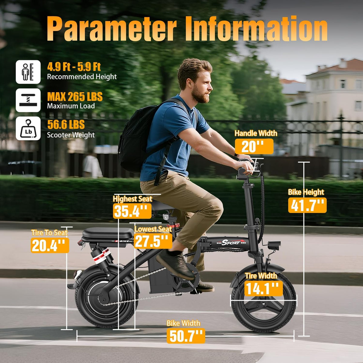AZHAR Foldable Electric Bike - 1200W Peak Motor, 25 MPH Speed, 45 Miles Range, Compact & Portable Design