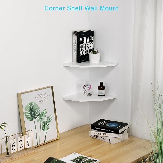 Corner Wall Shelves Set of 2, Rustic Wood Corner Floating Shelves