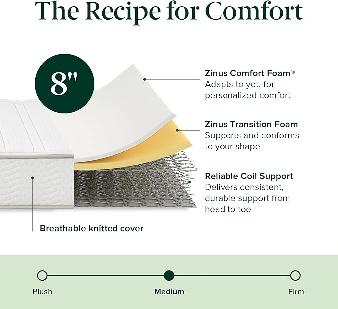 ZINUS 8 Inch Foam and Spring Hybrid Mattress [New Version], King, Fiberglass Free, Medium Firmness, Durable Support, Certified Safe Foams & Fabric, Mattress in A Box