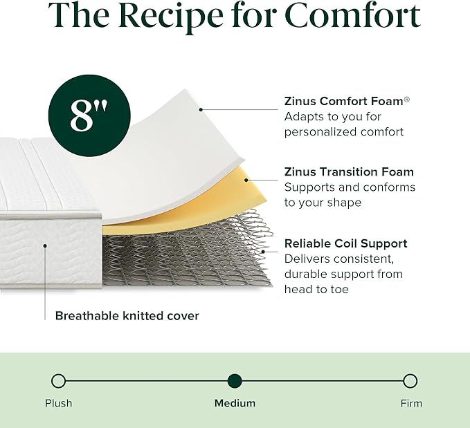 ZINUS 8 Inch Foam and Spring Hybrid Mattress [New Version], California King, Fiberglass Free, Medium Firmness, Durable Support, Certified Safe Foams & Fabric, Mattress in A Box