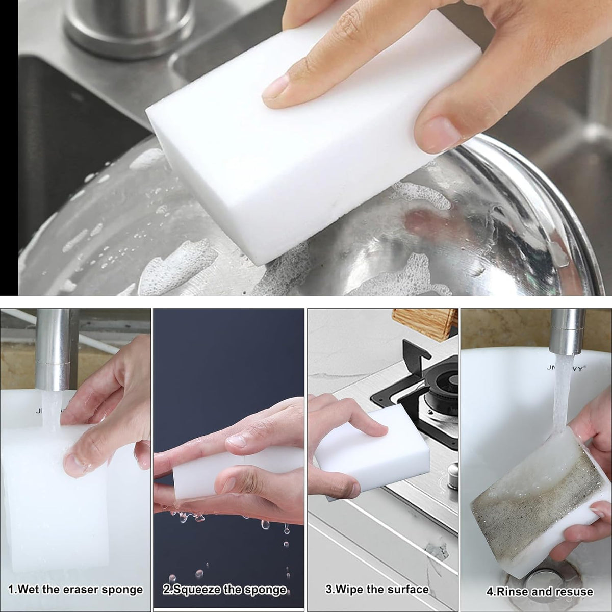 2X Density Magic Sponge Eraser,Multi-Functional Household Cleaning Kitchen Dish Sponge for Furniture,Extra Thick and Long Lasting Melamine Cleaning Sponges for Bathroom, Baseboard, Wall Cleaner (20)