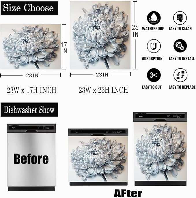 Blooming Flower Dishwasher Magnet Cover Kitchen Dishwasher Sticker, Simplicity Decorative Dishwasher Magnetic Panel Decal 23x17inch