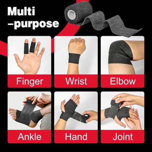 AZEN Self-Adhesive Bandage Wrap - 120 Pack Black Athletic Tape, 2" X 5 Yards for Ankle Support