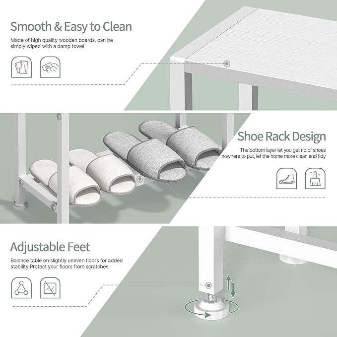 Narrow Side Table Set of 2 for Small Space, 2-Tier Small End Table with Shelf Holder, Slim Nightstand, Skinny Snack Couch Table in Living Room, Bedroom, Study, Kitchen and Balcony (White)