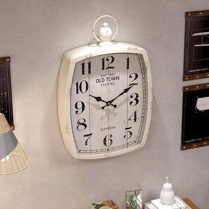 Menterry Large Retro Rectangle Wall Clock, Battery Operated Silent Decor Wall