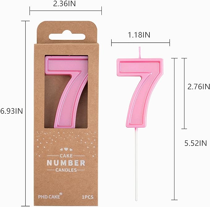 PHD CAKE 2.76 Inch Luxe Pink 7 Number Birthday Candles, Pink Number Candle, Cake Number Candles, Party Celebration