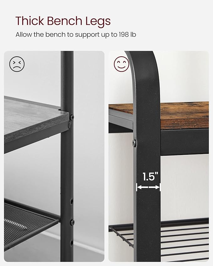 VASAGLE Coat Rack, Hall Tree with Shoe Bench for Entryway, Entryway Bench with Coat Rack, 4-in-1, with 9 Removable Hooks, a Hanging Rod, 13.3 x 33.1 x 72.1 Inches, Rustic Brown and Black UHSR400B01
