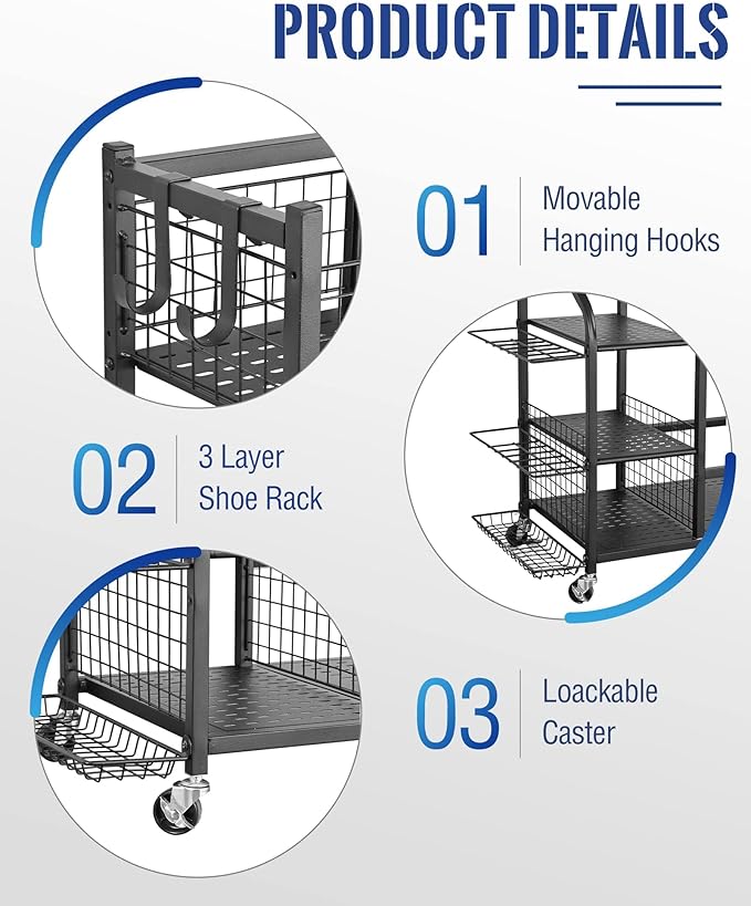 Mythinglogic 3 Golf Bags Storage Organizer-Extra Large Size Fits 3 Full Size Golf Bags,Garden Tool Organizer for Garage-Yard Tool Racks with Wheels