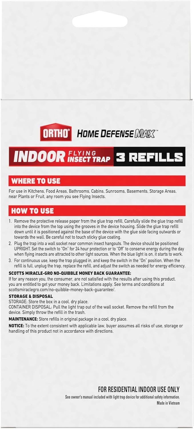 Ortho Home Defense Max Indoor Flying Insect Trap Refills, Light Trap for House Flies, Fruit Flies, and Gnats, 3 Refill Cartridges