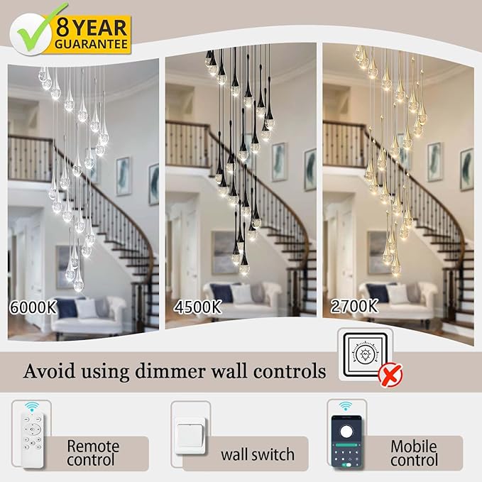 6-Lights Black Dinning Room Crystal Chandeliers Bubble Raindrop Big Crystal Penant Chandeliers Living Room Dimmable 2700-6000k LED Loft Ceiling Lighting Fixture…