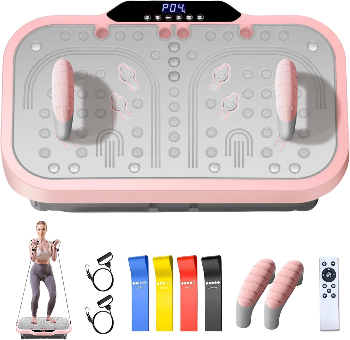 Skiennix Vibration Plate Exercise Machine - Whole Body Shake Board with Bluetooth & Resistance Bands | Pink