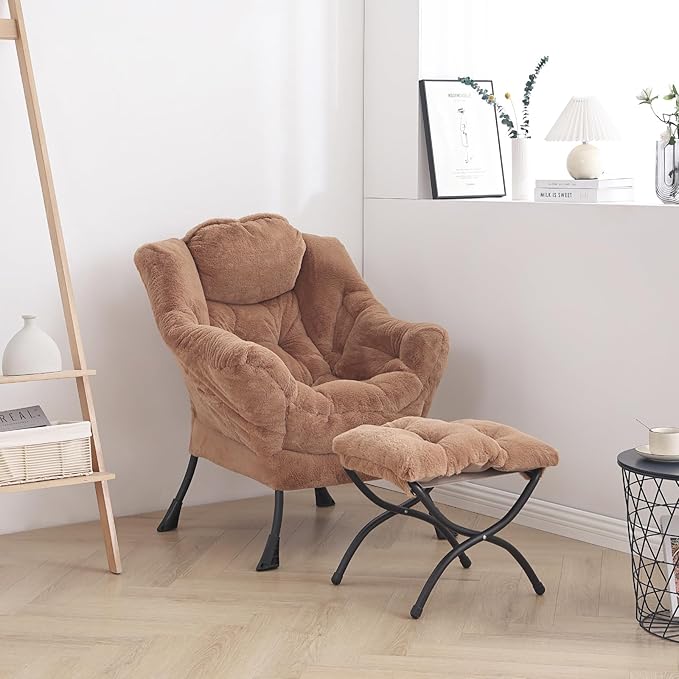 LITA Plush Brown Modern Accent Leisure Upholstered Sofa Chair, Lounge Reading Chair with Armrests and a Side Pocket for Living Room, Bedroom & Small Space, 28.5 x 25.5 x 37.4 inches